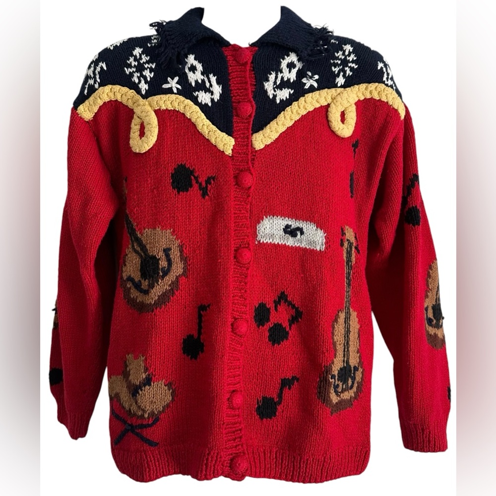 EAGLES‎ EYE WOMENS SWEATER COWBOY THEME WESTERN FRINGE COLLAR 1990 Y2K VTG M